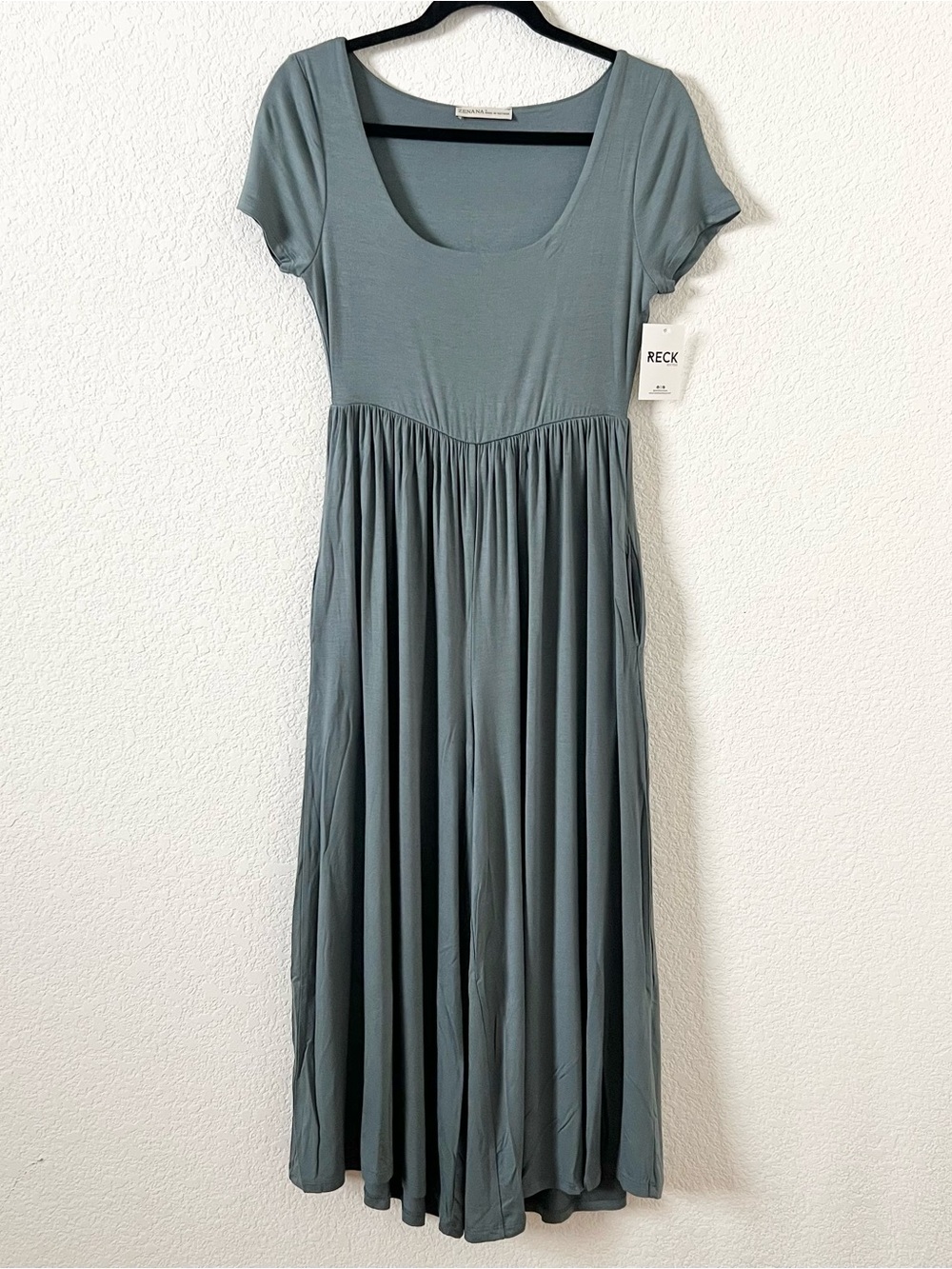 Zenana Midi Jumpsuit Size Small Greenish Blue with Pockets Easy Slip On Wide Leg